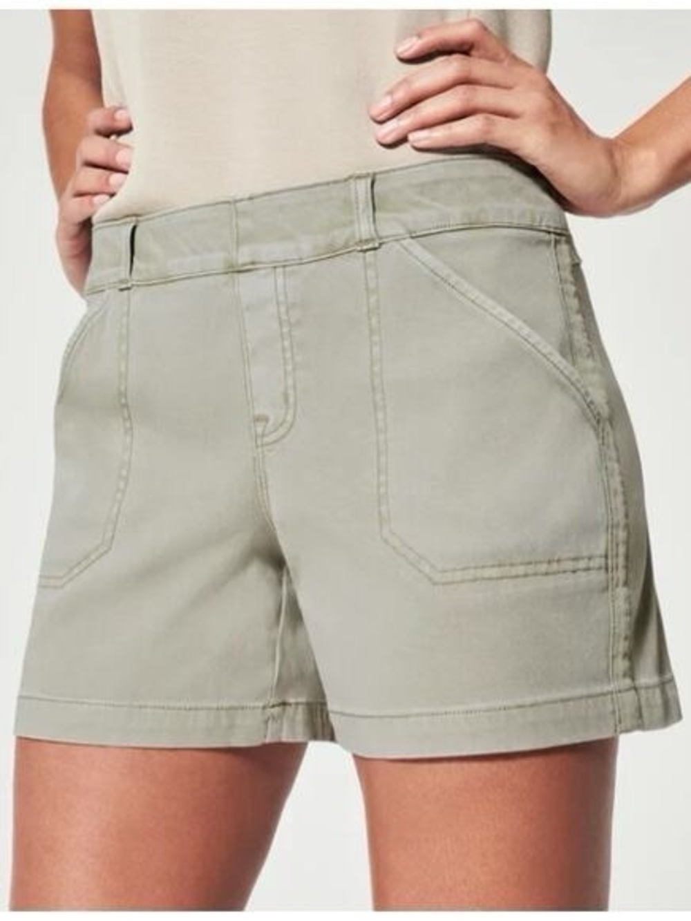 SPANX Stretch Twill Pull On Shorts Olive Khaki